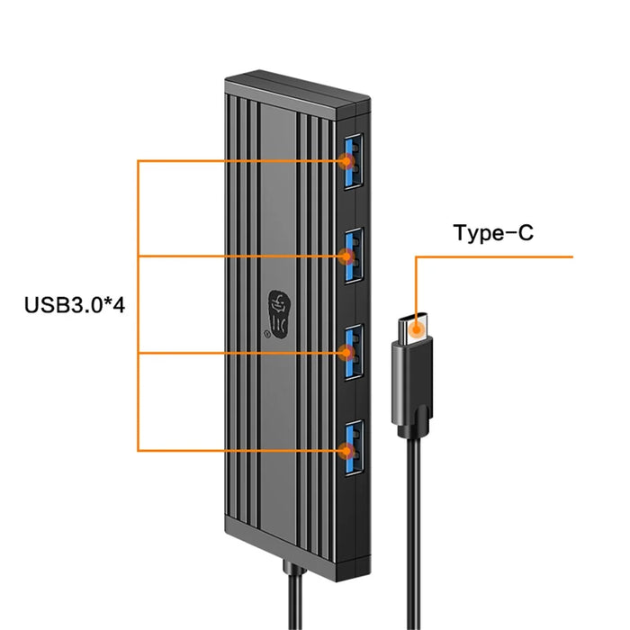 KAWAU H305C-15cm Type-C to 4xUSB Ports Extension Dock Station 5Gbps High Speed Data Transfer USB-C Hub - 2