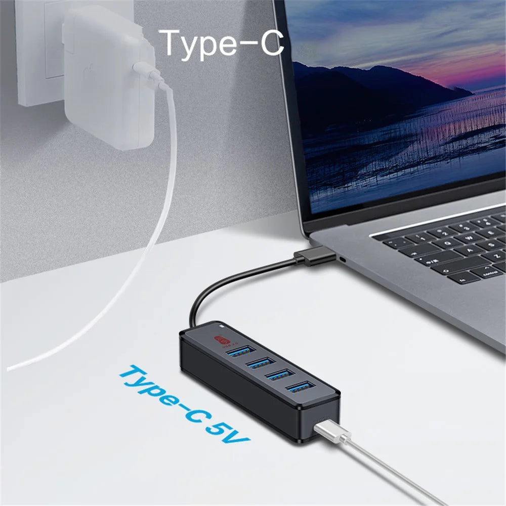 KAWAU H302C 15cm High-Speed Type-C Hub Adapter 4 USB3.0 Docking Station with Female Type-C Port - 3