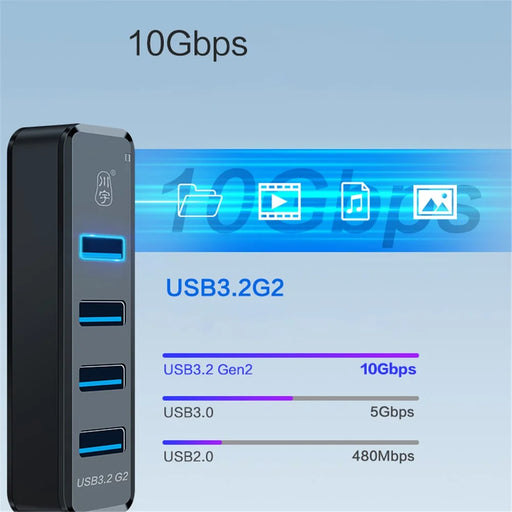 KAWAU H302pro 30cm USB-C Docking Station 10Gbps High-Speed 4 USB3.2 G2 Hub Adapter with Type-C Charging Port - 2