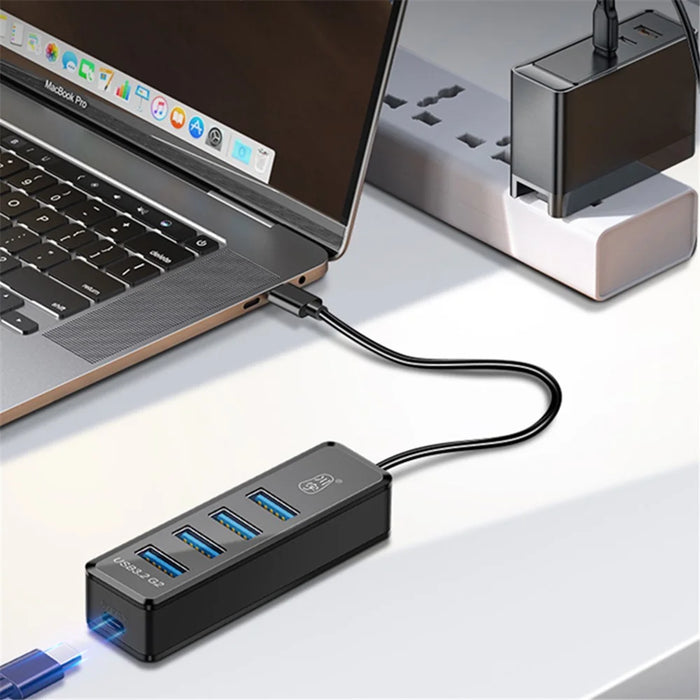 KAWAU H302pro 30cm USB-C Docking Station 10Gbps High-Speed 4 USB3.2 G2 Hub Adapter with Type-C Charging Port - 3