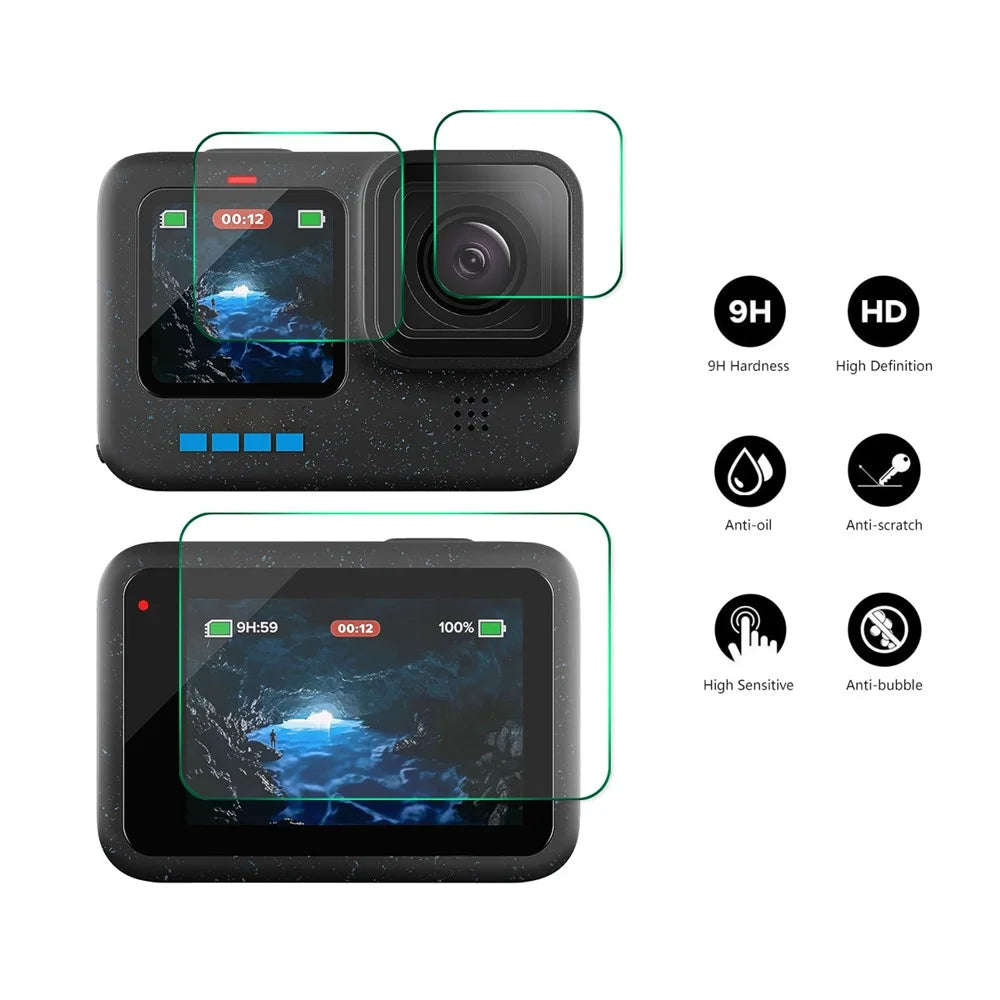ENKAY HAT PRINCE For GoPro Hero 12 High Aluminium-silicon Glass Film 0.2mm 9H Camera Lens + Screen Protector Set - 2