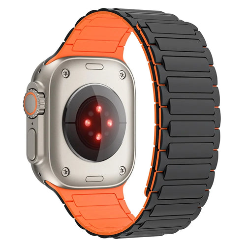 For Apple Watch Ultra 3 2 1 49mm / Series 11 10 46mm / 9 8 7 45mm / SE3 SE2 SE 6 5 4 44mm / 3 2 1 42mm Magnetic Silicone Watch Band - Black Orange - 1