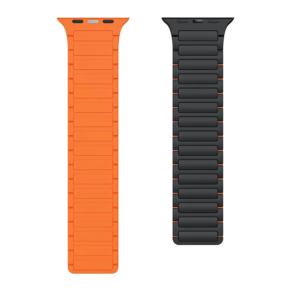 For Apple Watch Ultra 3 2 1 49mm / Series 11 10 46mm / 9 8 7 45mm / SE3 SE2 SE 6 5 4 44mm / 3 2 1 42mm Magnetic Silicone Watch Band - Black Orange - 2