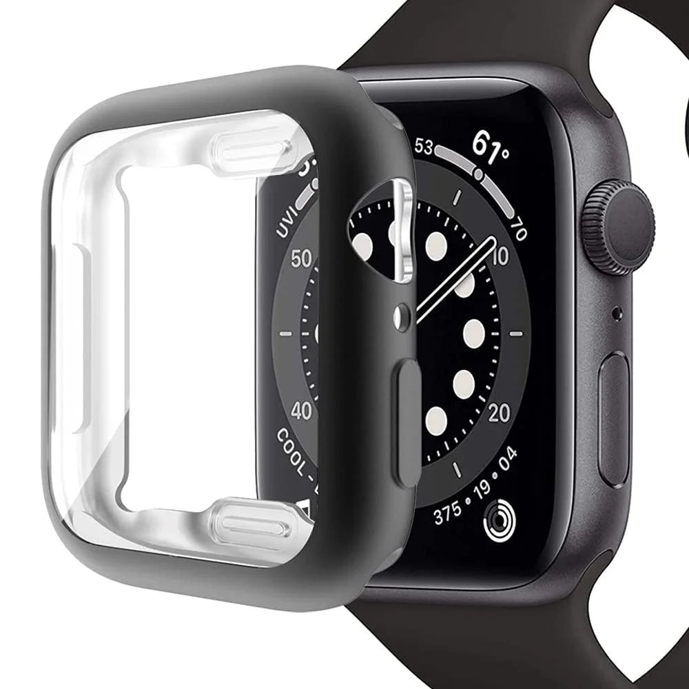 For Apple Watch SE3 / SE2 / SE1 /  6 / 5 / 4 40mm Case Cover Electroplated Soft TPU Case with Screen Protector - Black - 1