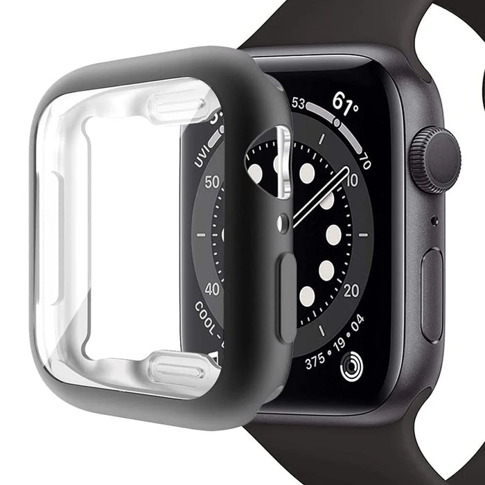 For Apple Watch SE3 / SE2 / SE1 /  6 / 5 / 4 44mm Soft TPU Case Electroplating Watch Case Cover with Screen Protector - Black - 1