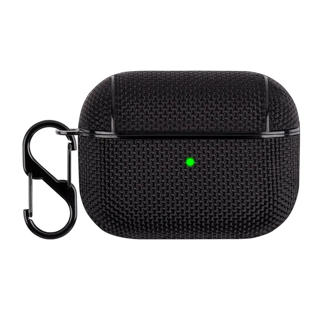 PC + Cloth Bluetooth-compatible Earphone Protection Case Cover with Buckle for AirPods Pro - Black - 1