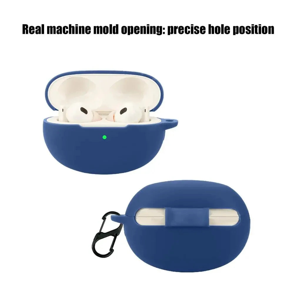 Dust Cover for Realme Buds Air 6 Pro Bluetooth-compatible Earphones Silicone Case with Anti-Lost Buckle - Dark Blue - 2