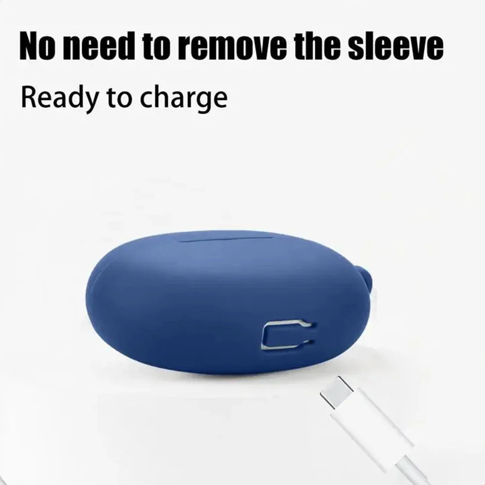 Dust Cover for Realme Buds Air 6 Pro Bluetooth-compatible Earphones Silicone Case with Anti-Lost Buckle - Dark Blue - 6