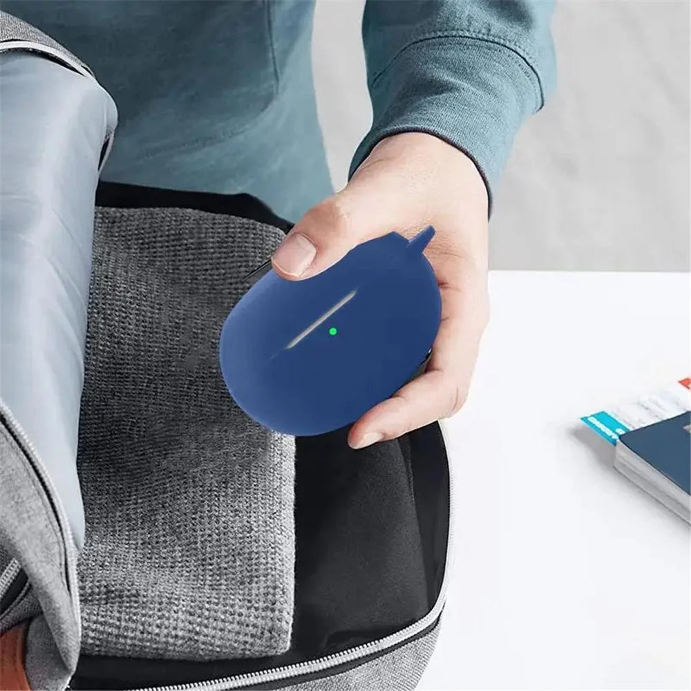 Dust Cover for Realme Buds Air 6 Pro Bluetooth-compatible Earphones Silicone Case with Anti-Lost Buckle - Dark Blue - 7