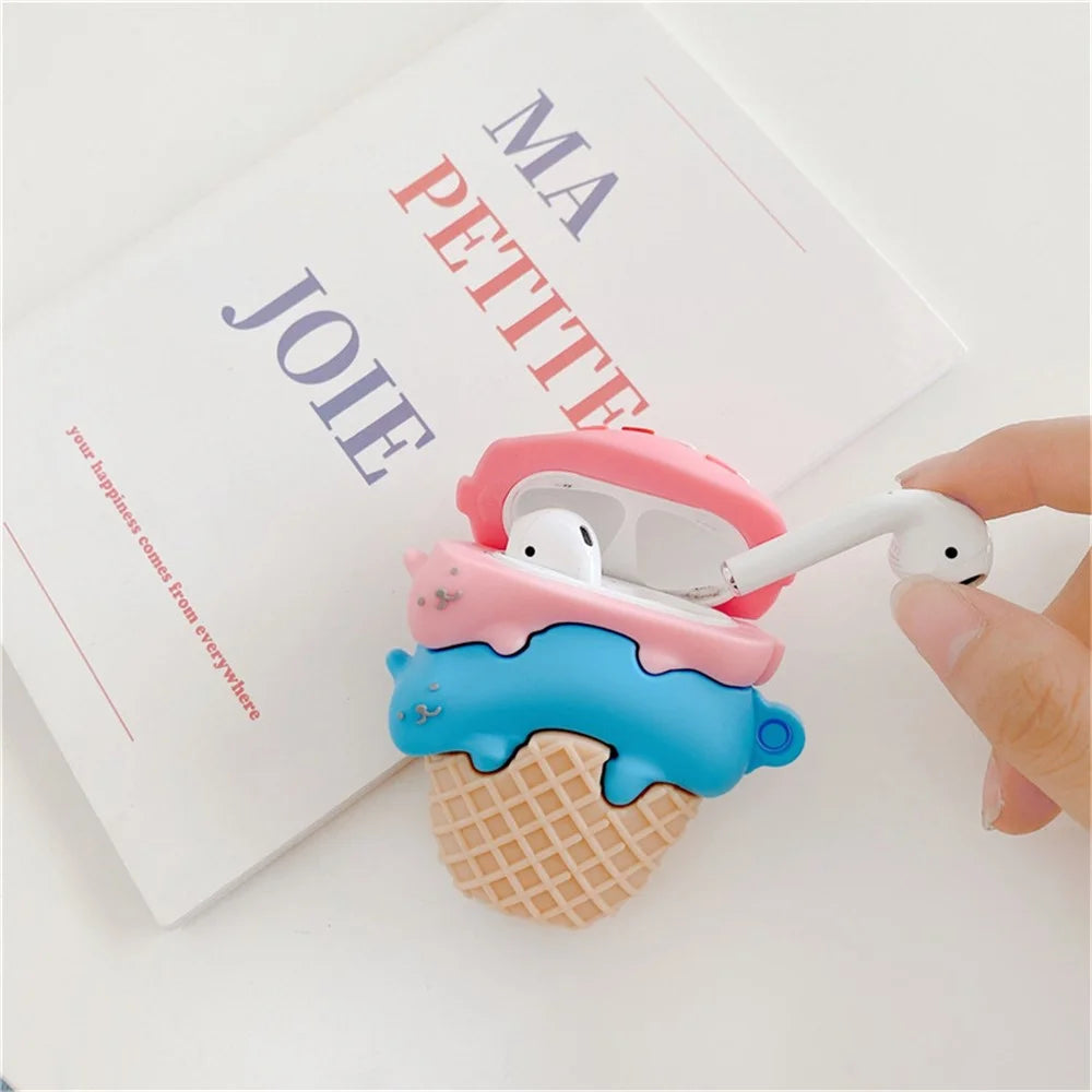 For Apple Airpods with Charging Case (2016) / (2019) / AirPods with Wireless Charging Case (2019) Earphone Cover Cute Cat Ice Cream Silicone Case - 2