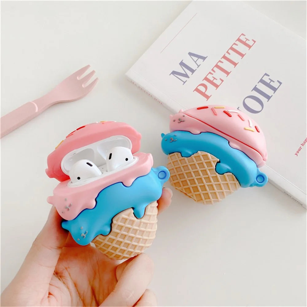 For Apple Airpods with Charging Case (2016) / (2019) / AirPods with Wireless Charging Case (2019) Earphone Cover Cute Cat Ice Cream Silicone Case - 3