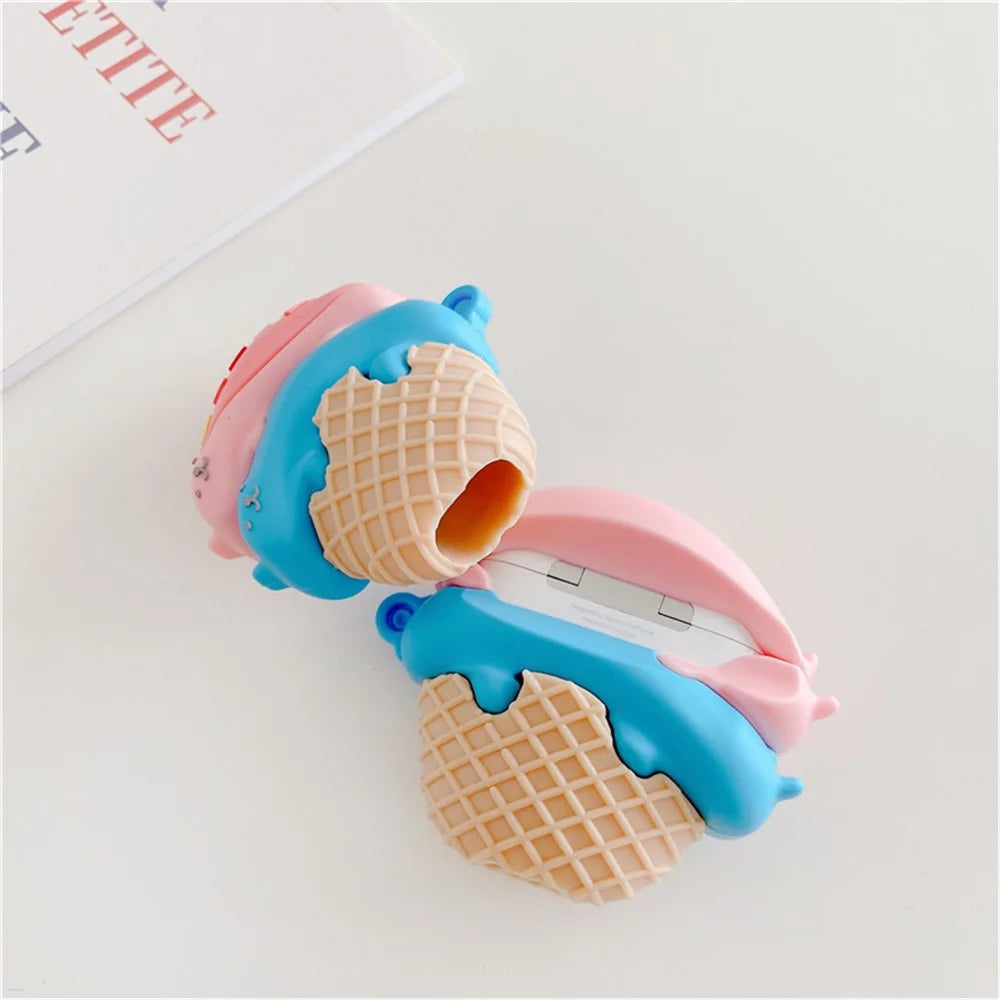 For Apple AirPods 3 Bluetooth-compatible Earphone Cover Cat Ice Cream Silicone Protective Case with Anti-Lost Buckle - 3