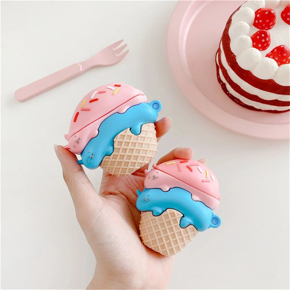 For Apple AirPods 3 Bluetooth-compatible Earphone Cover Cat Ice Cream Silicone Protective Case with Anti-Lost Buckle - 4