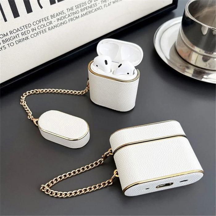 For Apple AirPods with Wireless Charging Case (2019) / AirPods with Charging Case (2019) / (2016) Leather Texture PC+TPU Earphone Case - White - 3