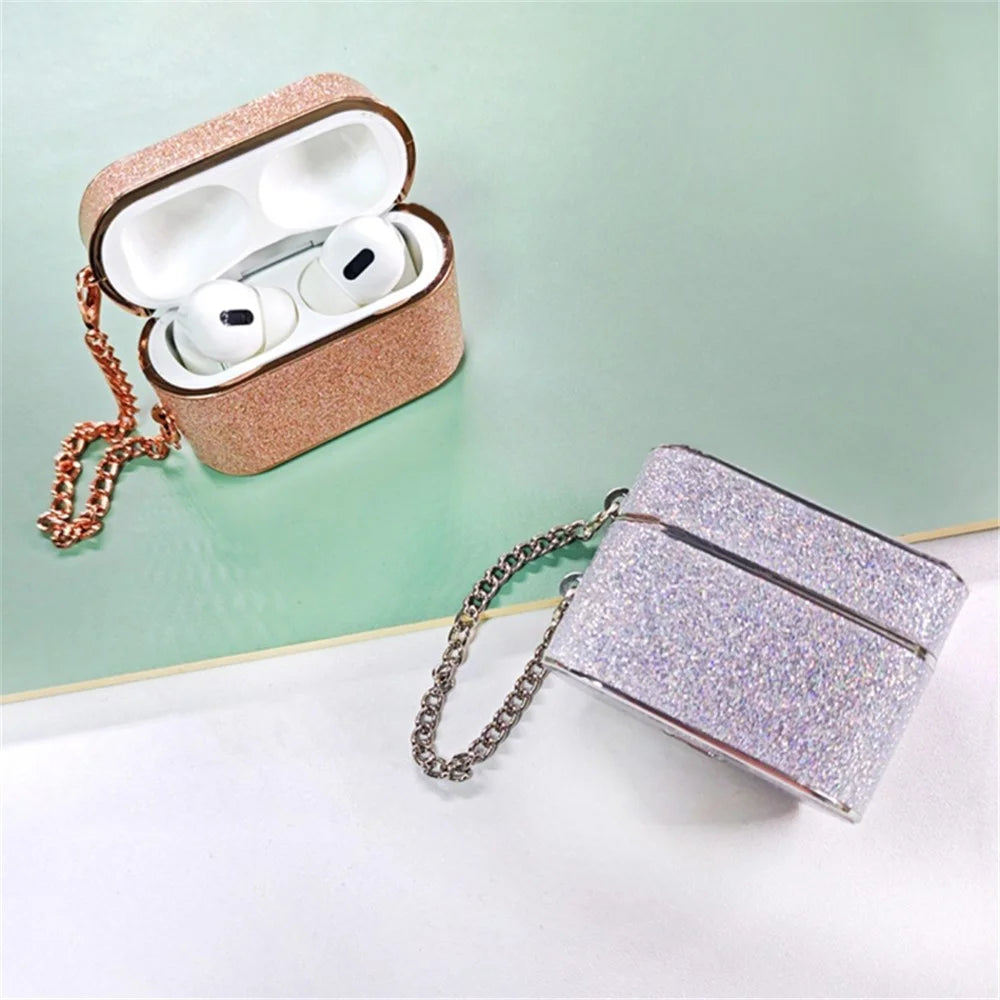 For Apple AirPods Pro Leather Texture Glitter Powder Column Shape Bluetooth-compatible Earphone Cover - Yellow - 3