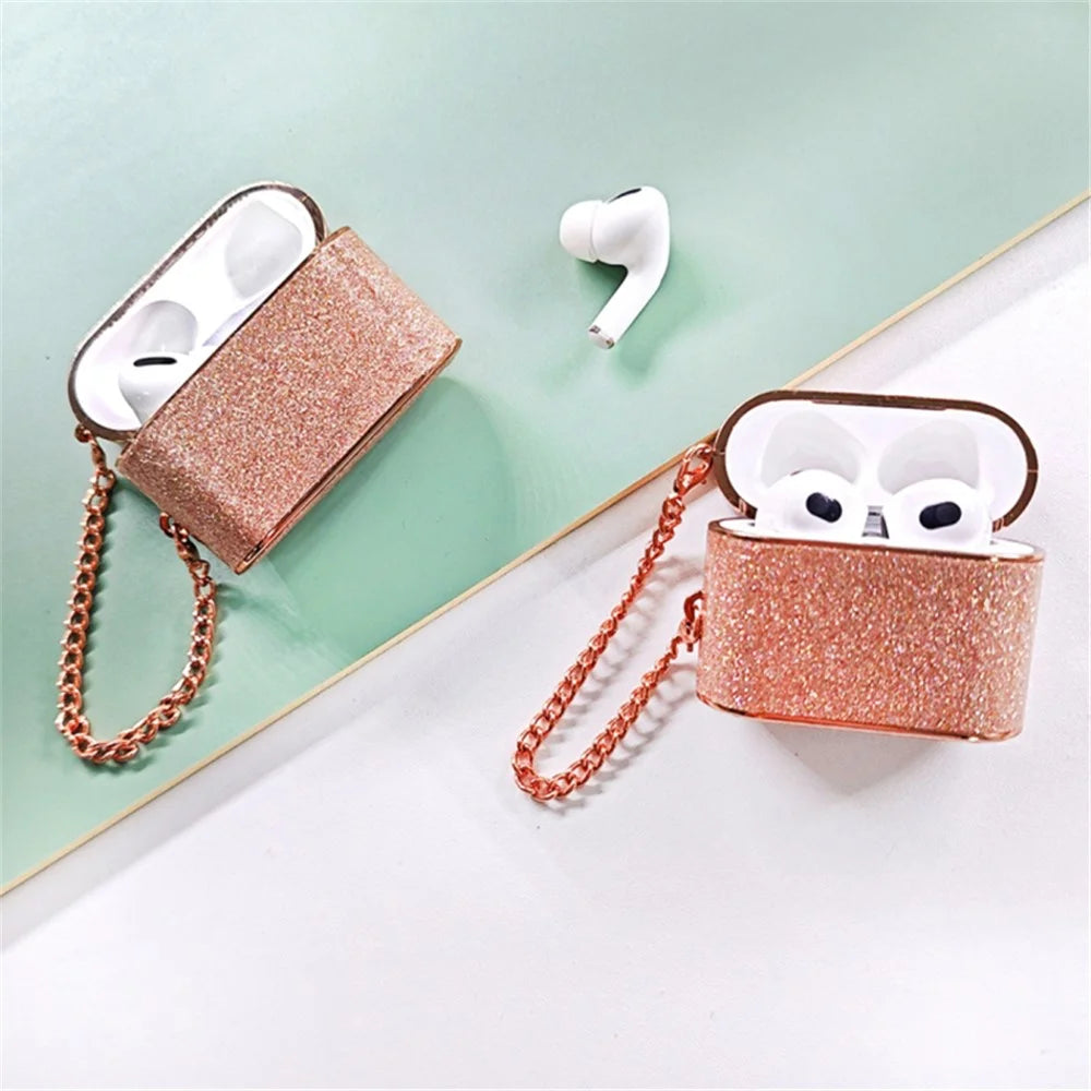 For Apple AirPods Pro Leather Texture Glitter Powder Column Shape Bluetooth-compatible Earphone Cover - Yellow - 4