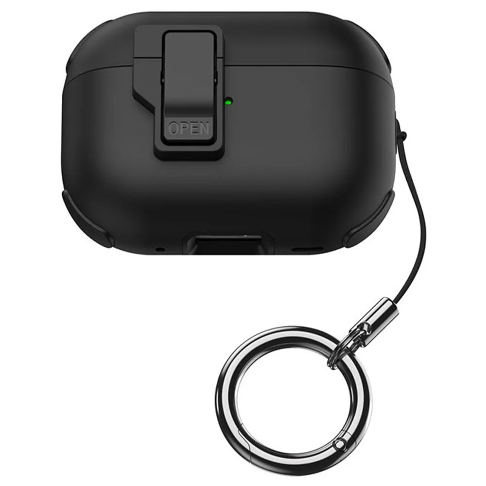 For AirPods Pro 2 Wireless Earphone Snap-On Lid Design Case TPU+PC Protective Cover - Black - 1