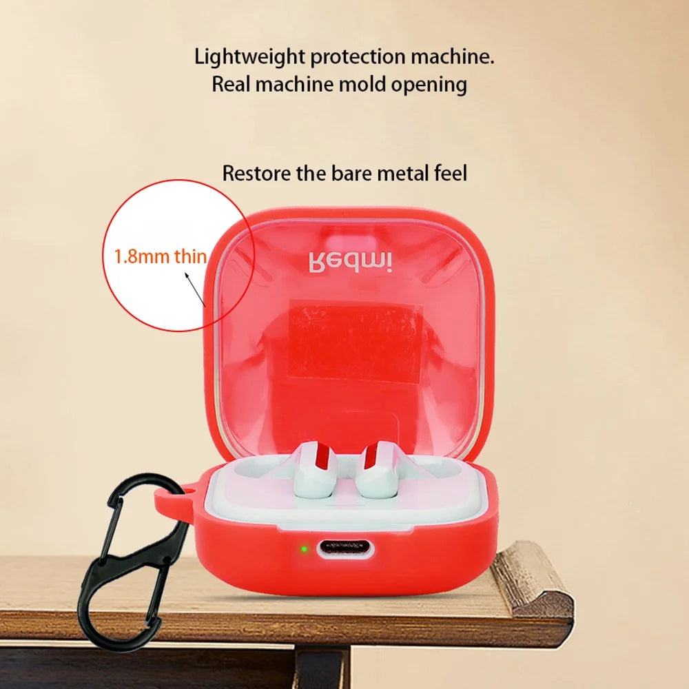 For Xiaomi Redmi Buds 6 Active Silicone Cover Bluetooth-compatible Earphone Sleeve with Anti-Lost Buckle - Red - 2