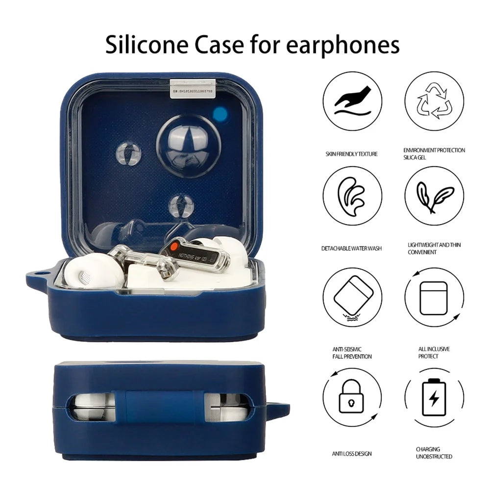 For Nothing Ear (R)-Ear 2024 Silicone Case Anti-Scratch Wireless Earphone Cover with Hanging Buckle - Dark Blue - 2