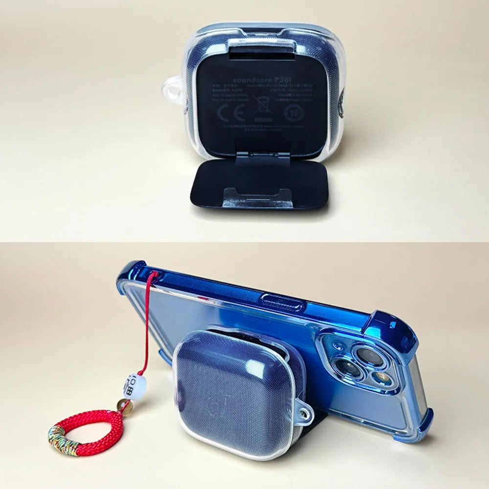 For Anker Soundcore P30i Silicone Headphone Case TWS Earphone Cover with Hanging Buckle - Transparent - 2