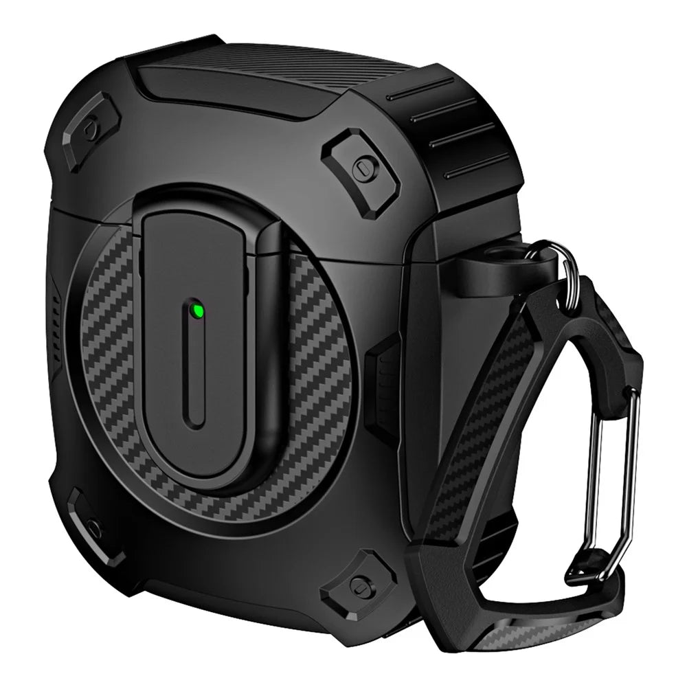 For Apple AirPods with Charging Case (2016)  /  (2019)  /  AirPods with Wireless Charging Case (2019) Case with Carabiner - Black+White - All Black - 1