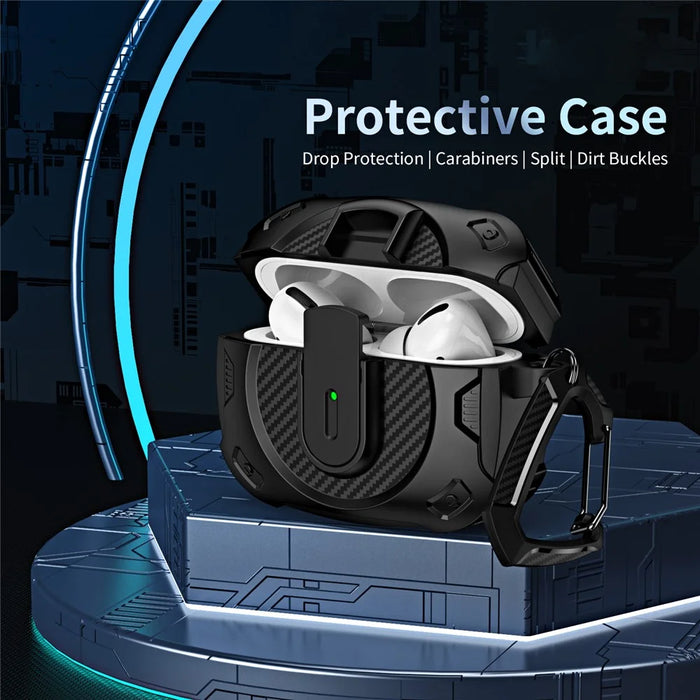 For Apple AirPods 3 Case PC+TPU Lock Button Bluetooth-compatible Earphone Cover with Hanging Hook - All Black - 2