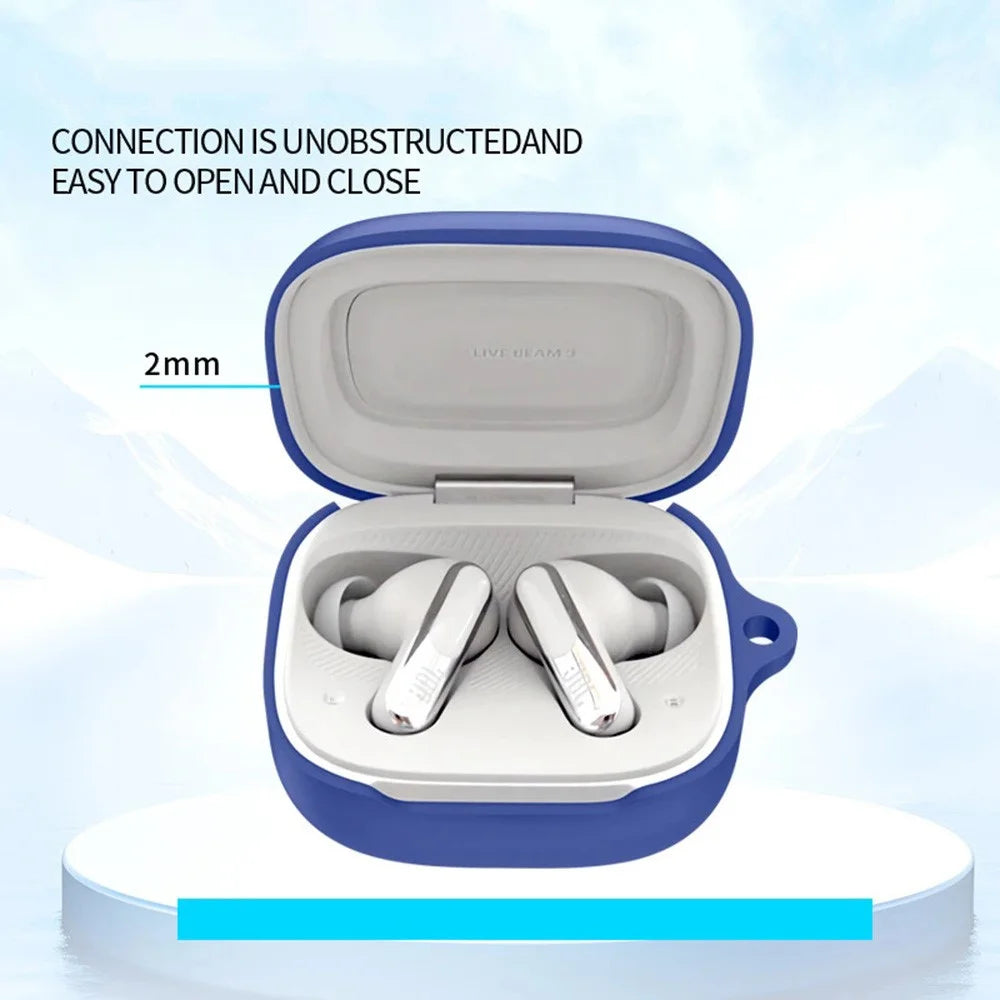For JBL Live Beam 3 Silicone Cover Bluetooth-compatible Earphone Protective Sleeve with Anti-Lost Buckle - Dark Blue - 2