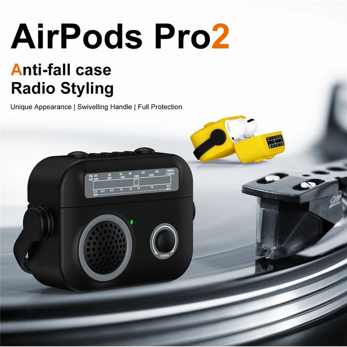 For AirPods Pro 2 Case Shockproof TPU+PC Earbud Cover Radio Style - Black - 3