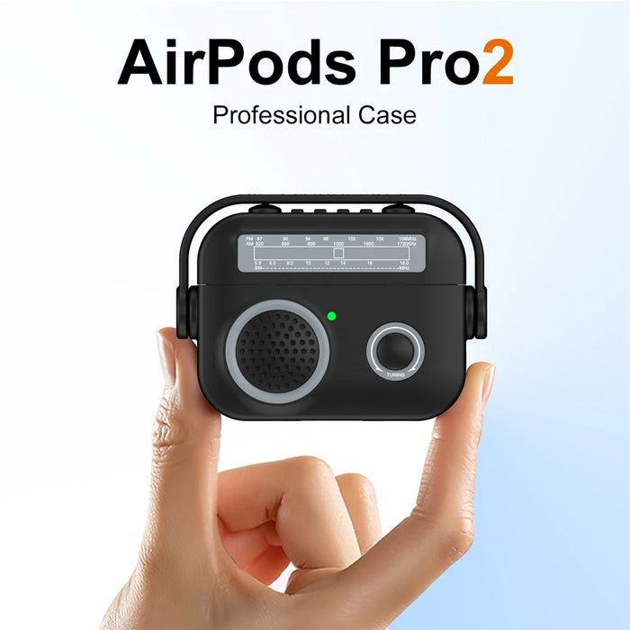 For AirPods Pro 2 Case Shockproof TPU+PC Earbud Cover Radio Style - Black - 6