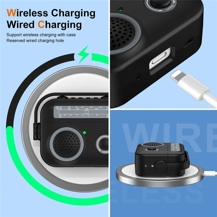 For Apple AirPods Pro Case Wireless Bluetooth-compatible TPU+PC Radio Style Cover - Black - 4