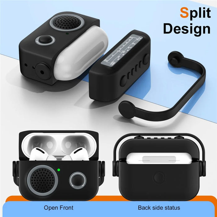 For Apple AirPods Pro Case Wireless Bluetooth-compatible TPU+PC Radio Style Cover - Black - 6
