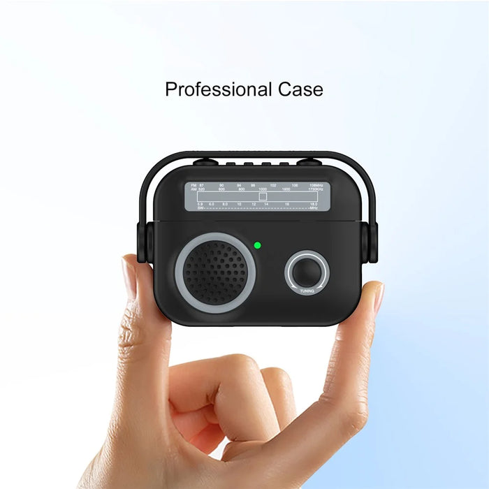 For Apple AirPods Pro Case Wireless Bluetooth-compatible TPU+PC Radio Style Cover - Black - 7