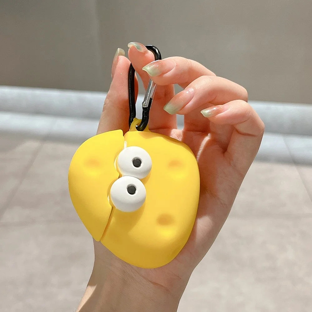 For Apple AirPods 3 Bluetooth-compatible Earphone Cover Cute Eyes Cheese Silicone Protective Case with Anti-Lost Buckle - 1
