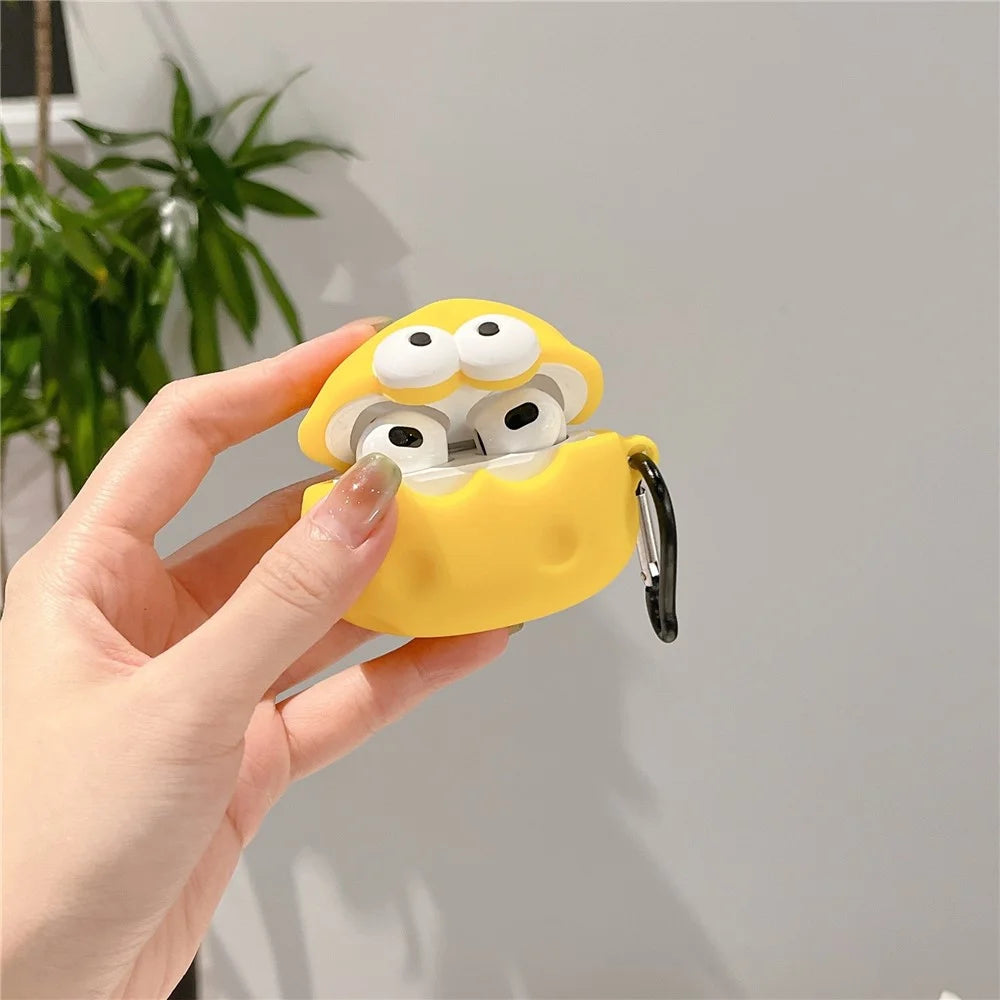 For Apple AirPods 3 Bluetooth-compatible Earphone Cover Cute Eyes Cheese Silicone Protective Case with Anti-Lost Buckle - 2