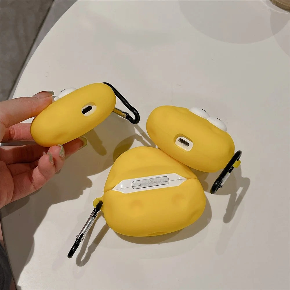 For Apple AirPods 3 Bluetooth-compatible Earphone Cover Cute Eyes Cheese Silicone Protective Case with Anti-Lost Buckle - 3