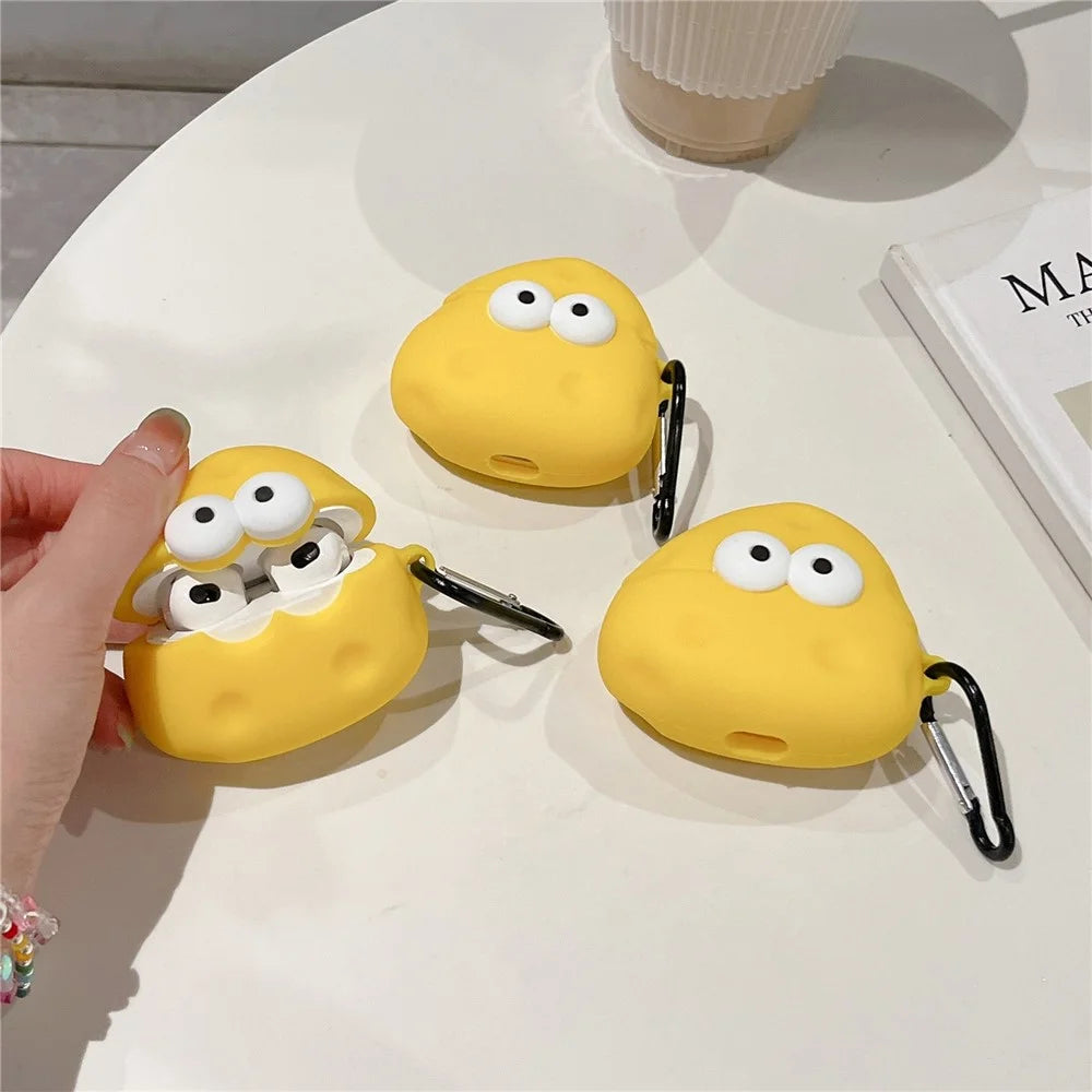 For Apple AirPods 3 Bluetooth-compatible Earphone Cover Cute Eyes Cheese Silicone Protective Case with Anti-Lost Buckle - 5