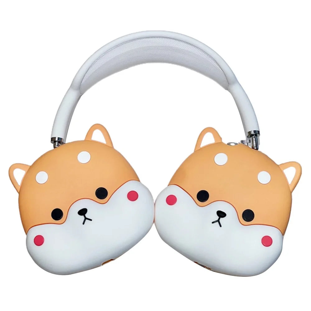 For AirPods Max with USB-C / Max 1 Pair Cartoon Design Silicone Earmuff Shell Headphone Protective Cover - Dog - 1