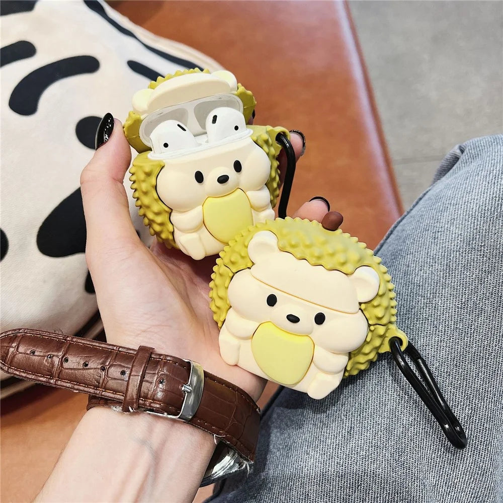 For Apple AirPods with Wireless Charging Case (2019)  /  AirPods with Charging Case (2019) (2016) Hedgehog Durian Silicone Cover - 6