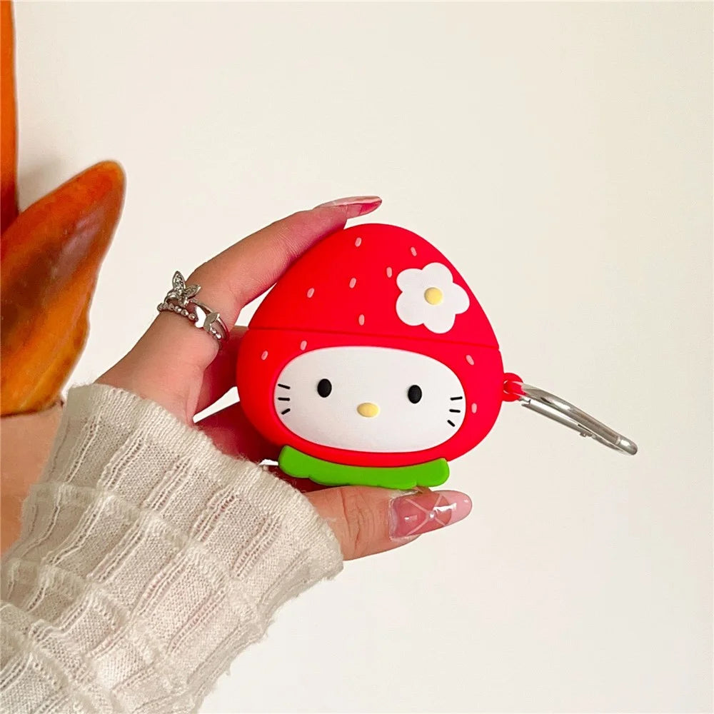 For AirPods Pro 2 / AirPods Pro Earphone Cover Cartoon Strawberry Shape Silicone Case Sleeve with Buckle - 3