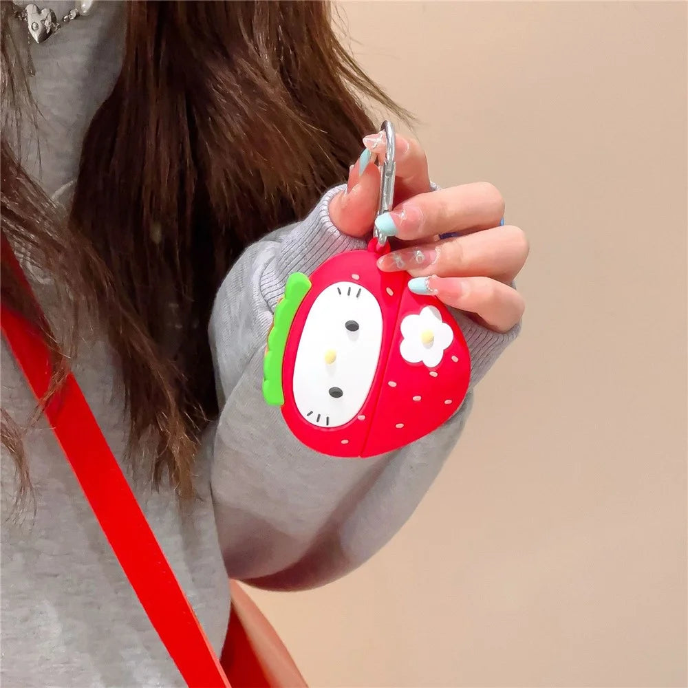 For AirPods Pro 2 / AirPods Pro Earphone Cover Cartoon Strawberry Shape Silicone Case Sleeve with Buckle - 4