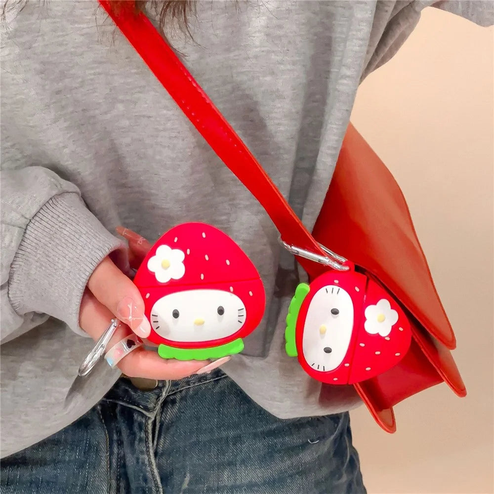 For AirPods Pro 2 / AirPods Pro Earphone Cover Cartoon Strawberry Shape Silicone Case Sleeve with Buckle - 6