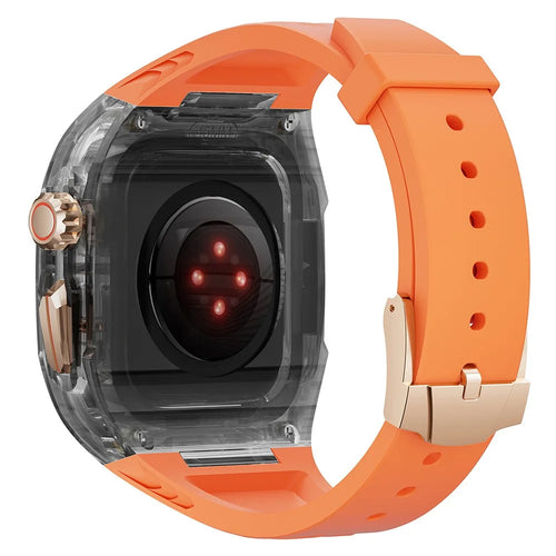 For Apple Watch Series 9 8 7 41mm / Series 6 5 4 SE 40mm TPU Watch Band with PC Case - Orange+Transparent Black - 1