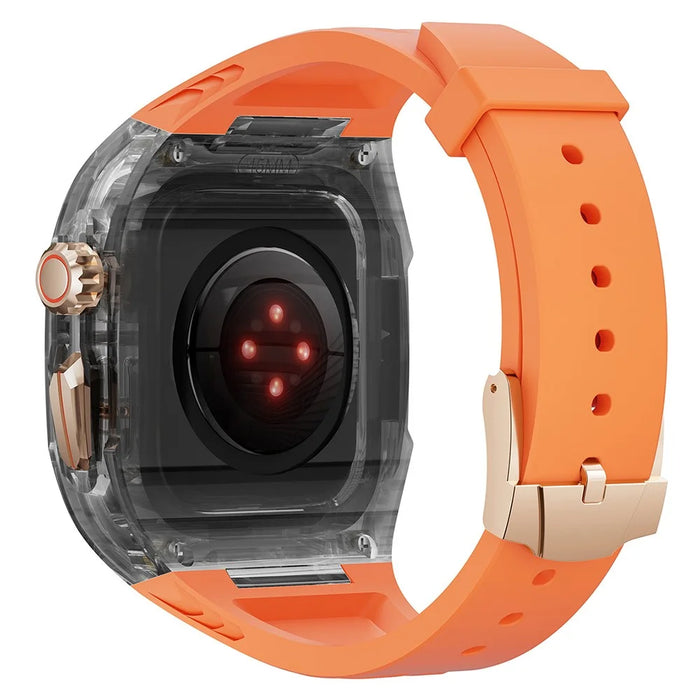 For Apple Watch Series 9 8 7 41mm / Series 6 5 4 SE 40mm TPU Watch Band with PC Case - Orange+Transparent Black - 1