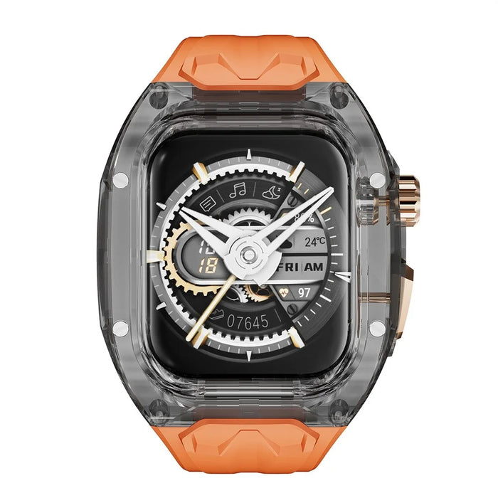 For Apple Watch Series 9 8 7 41mm / Series 6 5 4 SE 40mm TPU Watch Band with PC Case - Orange+Transparent Black - 4