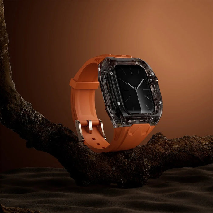 For Apple Watch Series 9 8 7 41mm / Series 6 5 4 SE 40mm TPU Watch Band with PC Case - Orange+Transparent Black - 7