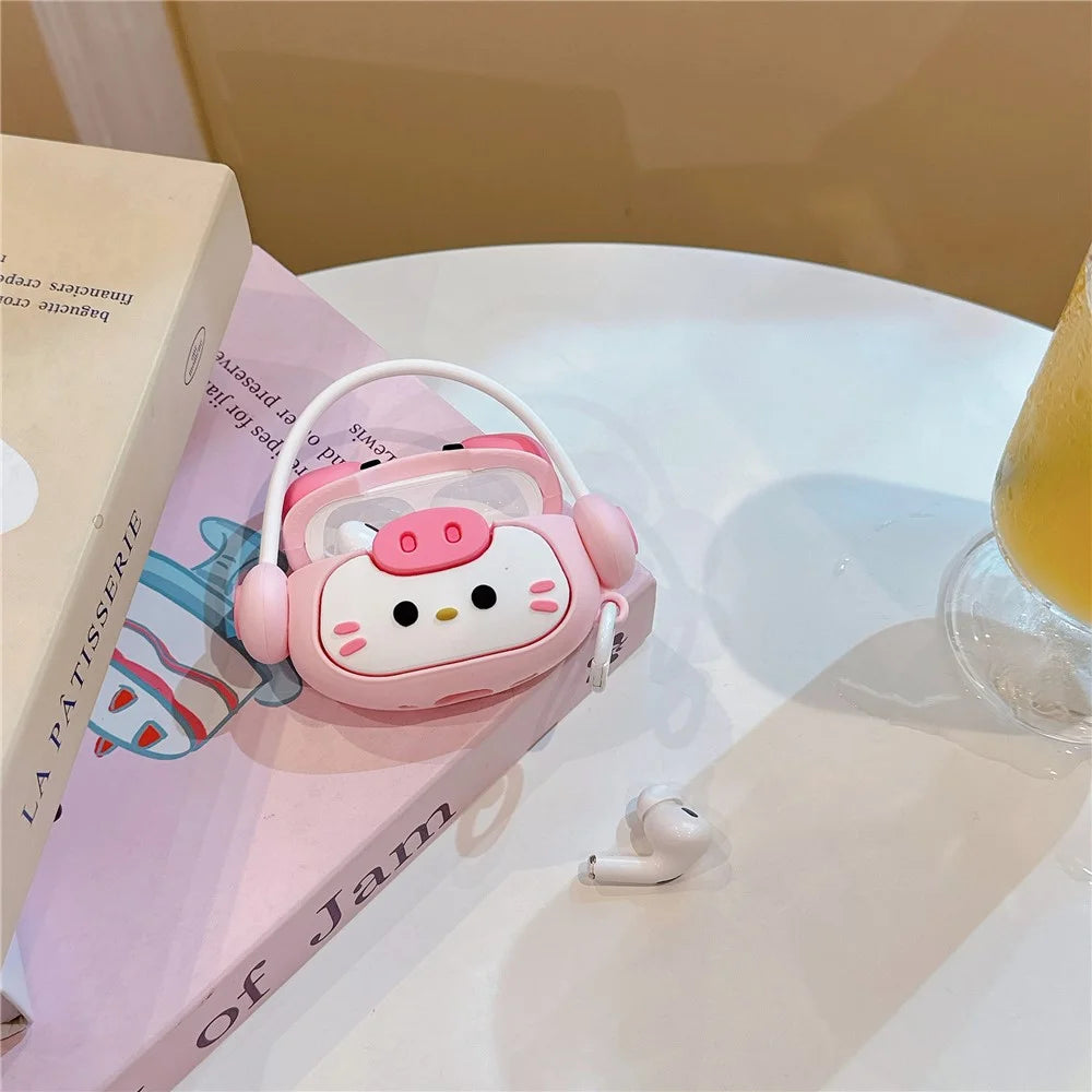 For AirPods Pro / Pro 2 Cartoon Kitty Bluetooth-compatible Earphone Cover Soft Silicone Case with Hanging Buckle - 2