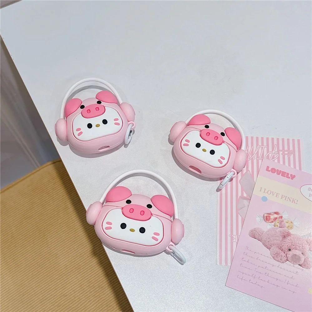 For AirPods Pro / Pro 2 Cartoon Kitty Bluetooth-compatible Earphone Cover Soft Silicone Case with Hanging Buckle - 5