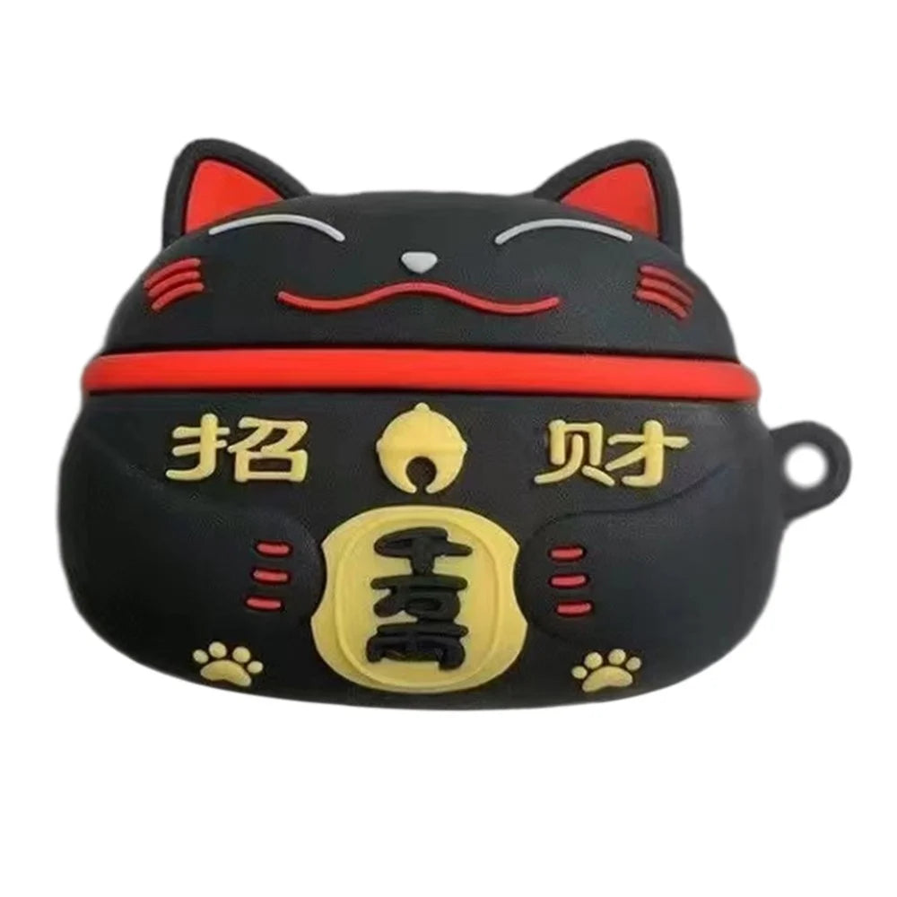 For Samsung Galaxy Buds Pro Anti-Scratch Cartoon Earphone Cover Silicone Protective Case - Black Lucky Cat - 1