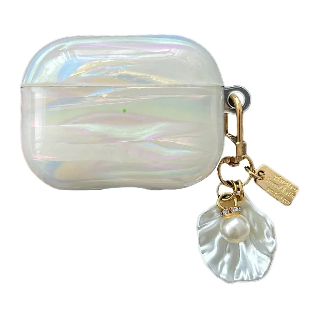 For AirPods Pro 2 Case IMD Soft TPU Protective Cover with Pearl Shell Pendant - 1
