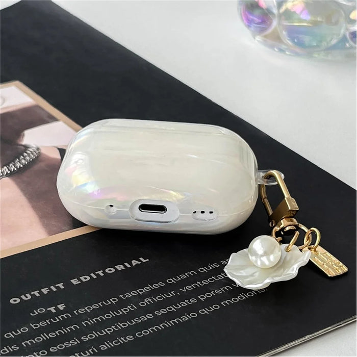 For AirPods Pro 2 Case IMD Soft TPU Protective Cover with Pearl Shell Pendant - 3